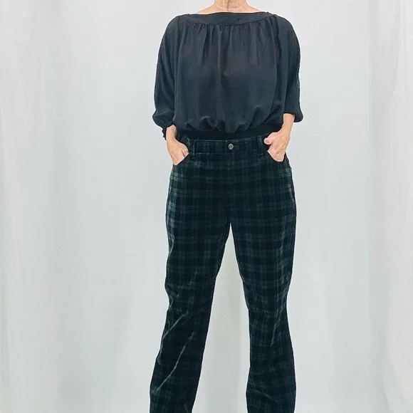 Talbots Holiday Preppy Old Money Tartan Plaid Velveteen Straight Leg Pants - Picture 16 of 16